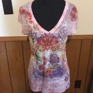 Lovely Embellished Pink Tee Large